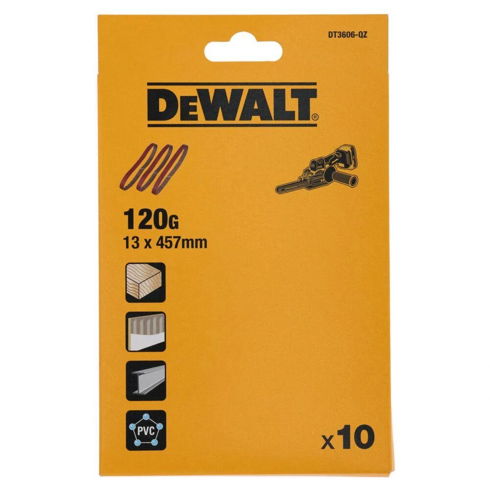 DT3606 DeWALT Brusné pásy 120G 13x457mm, 10ks, pro prstovou brusku DCM200