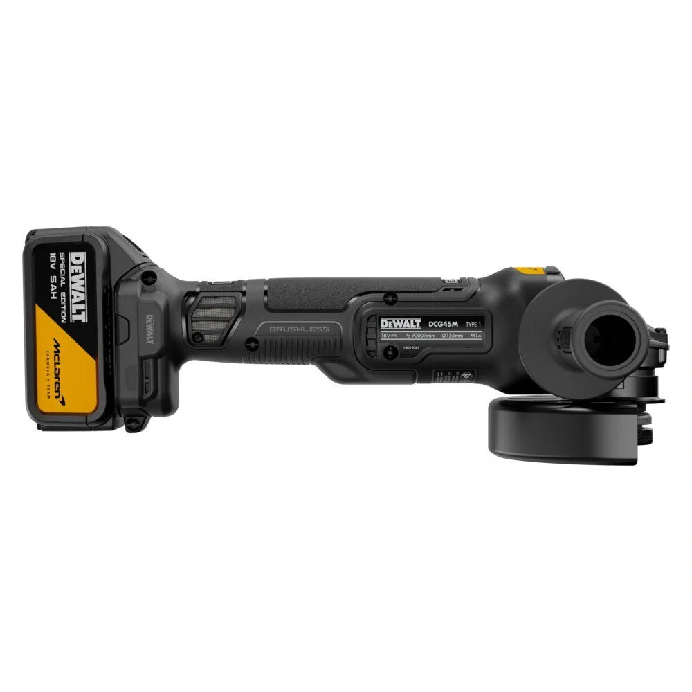 DCG45MP2T-QW DeWALT Aku bezuhlíková úhlová bruska 125 mm 18V XR 2x 5,0Ah McLaren edition