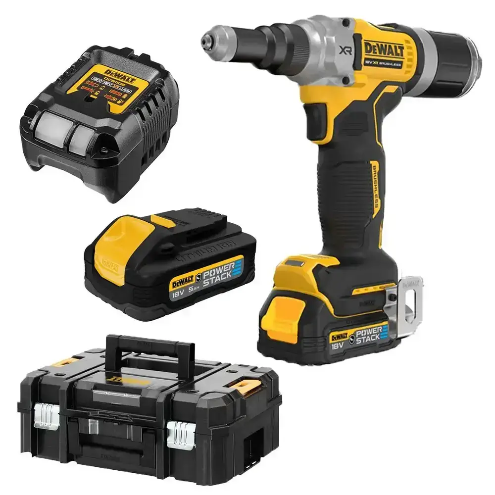 DCF414E2GT DeWALT Aku nýtovací kleště 18V XR pro nýty od 4.8 mm do 6.4 mm, 2× Li-Ion 1,7Ah POWERSTACK