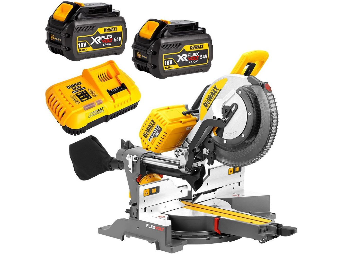 DHS780T2A DeWALT Pokosová pila 305 mm, AC/DC 2x 6,0Ah FLEXVOLT
