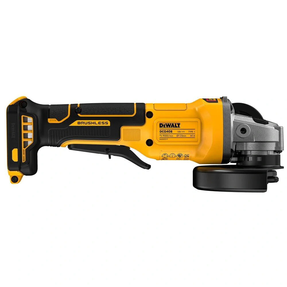 DCG408NT DeWALT Aku úhlová bruska 125 mm, 18V XR, kufr TSTAK, páčkový spínač, samostatný stroj