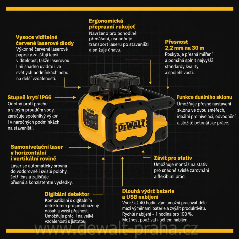 DCLE15211R DeWALT Rotační laser červený s Li-Ion baterií