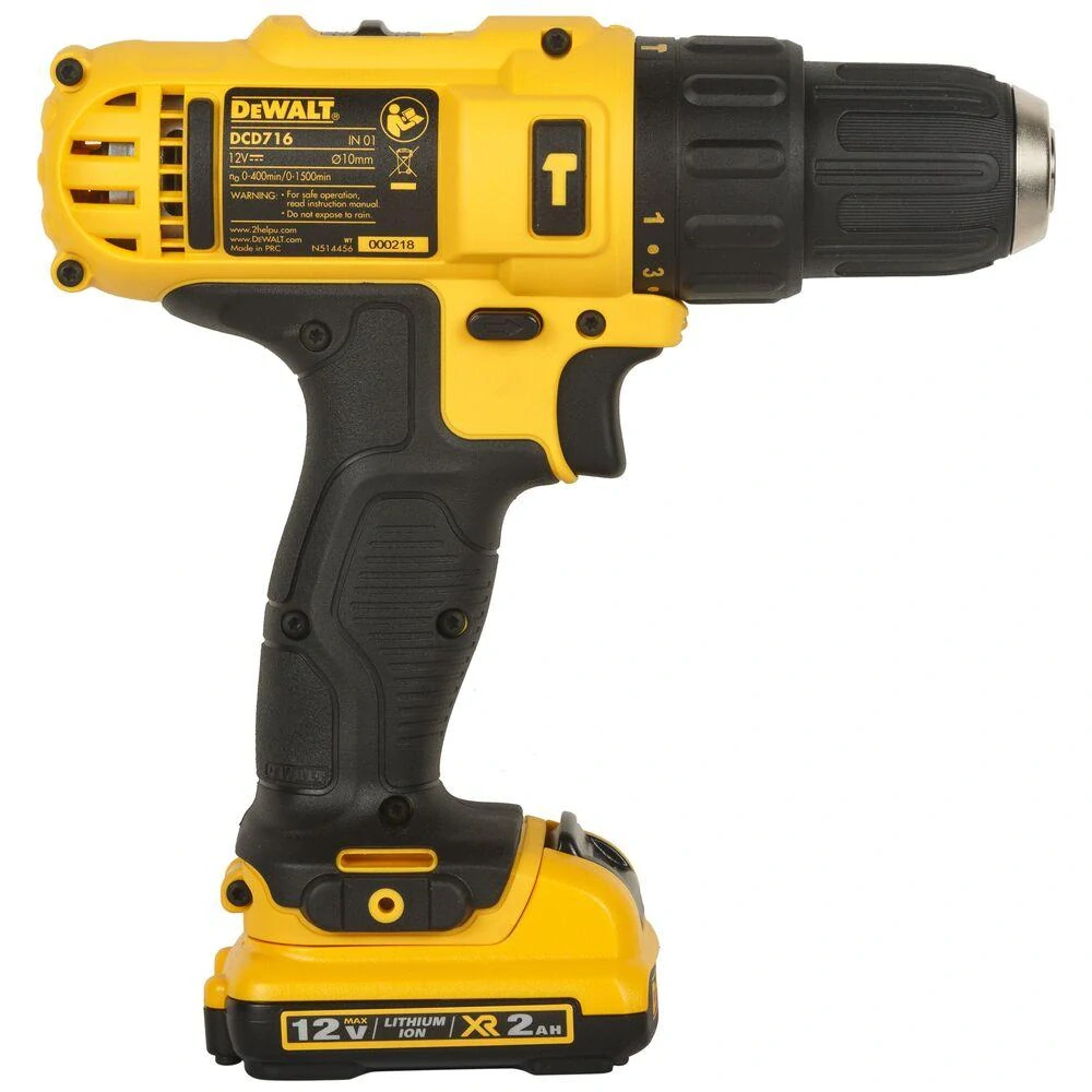 DCD716D2 DeWALT Aku vrtačka s příklepem 12 V, 2x 2,0 Ah Li-Ion, kufr
