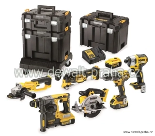 DCK654P3T DeWalt kombo sada 6 aku nářadí 18V 3x 5,0Ah, s podvozkem a kufry TSTAK
