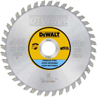 DT1918 DeWALT pilový kotouč na řezání nerezové oceli 140 x 20 mm, 40 zubů pro DCS373