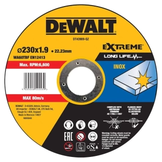 DT43909 DeWALT Řezný kotouč na nerezovou ocel 230 x 22,2 x 1,9 mm
