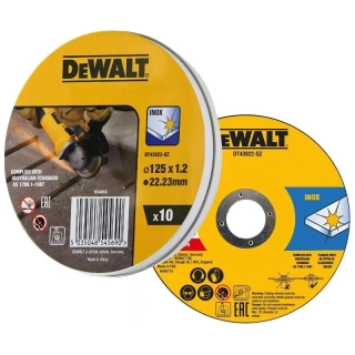 DT43922 DeWALT Sada řezných kotoučů na nerez, plochý, 125 x 22,2 x 1,2mm, 10 ks v kovové krabičce