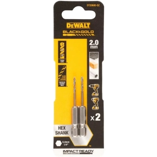 DT20600 DeWALT Vrták se šestihrannou stopkou 2 mm, BLACK AND GOLD, 2ks