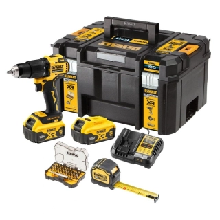 DCZ100P2KT DeWALT Sada Aku bezuhlíková příklepové vrtačka/šroubovák 18V XR Li-Ion 2x 5,0Ah, metr, bity