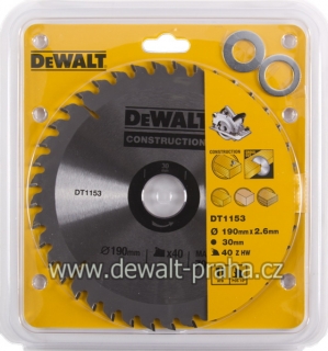 DT1153 DeWALT Pilový kotouč 190 x 30 mm, 40 zubů