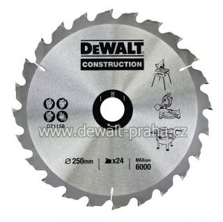 DT1158 DeWALT Pilový kotouč 250x30mm, 24 zubů