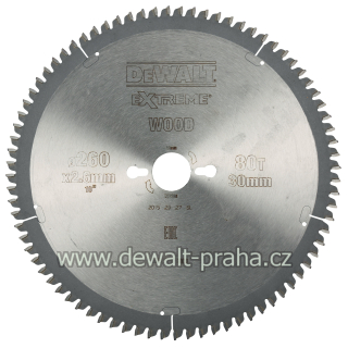 DT4280 DeWALT Pilový kotouč 260x30mm, 80 zubů